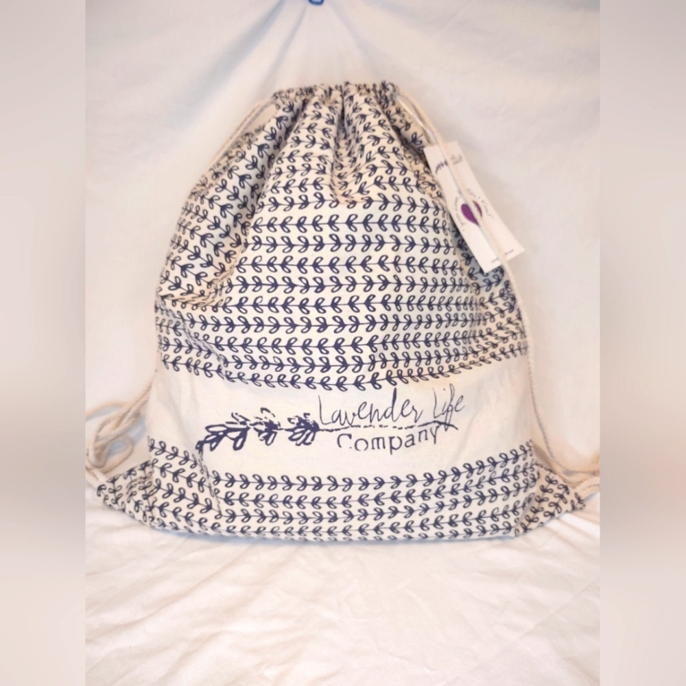 Printed Drawstring Backpack/Canvas Tote "Lavender Life" Cottagecore NWT 20 3/4"